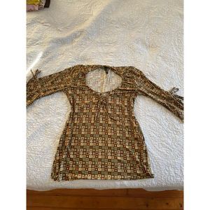 Women's Brown and Orange Square Pattern Blouse